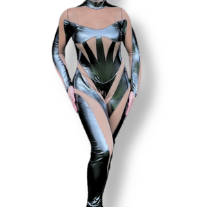 ‘Futura’ Silver & Mesh Bodysuit