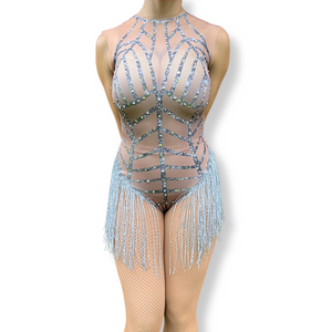 ‘Caged' Silver Fringe Leotard