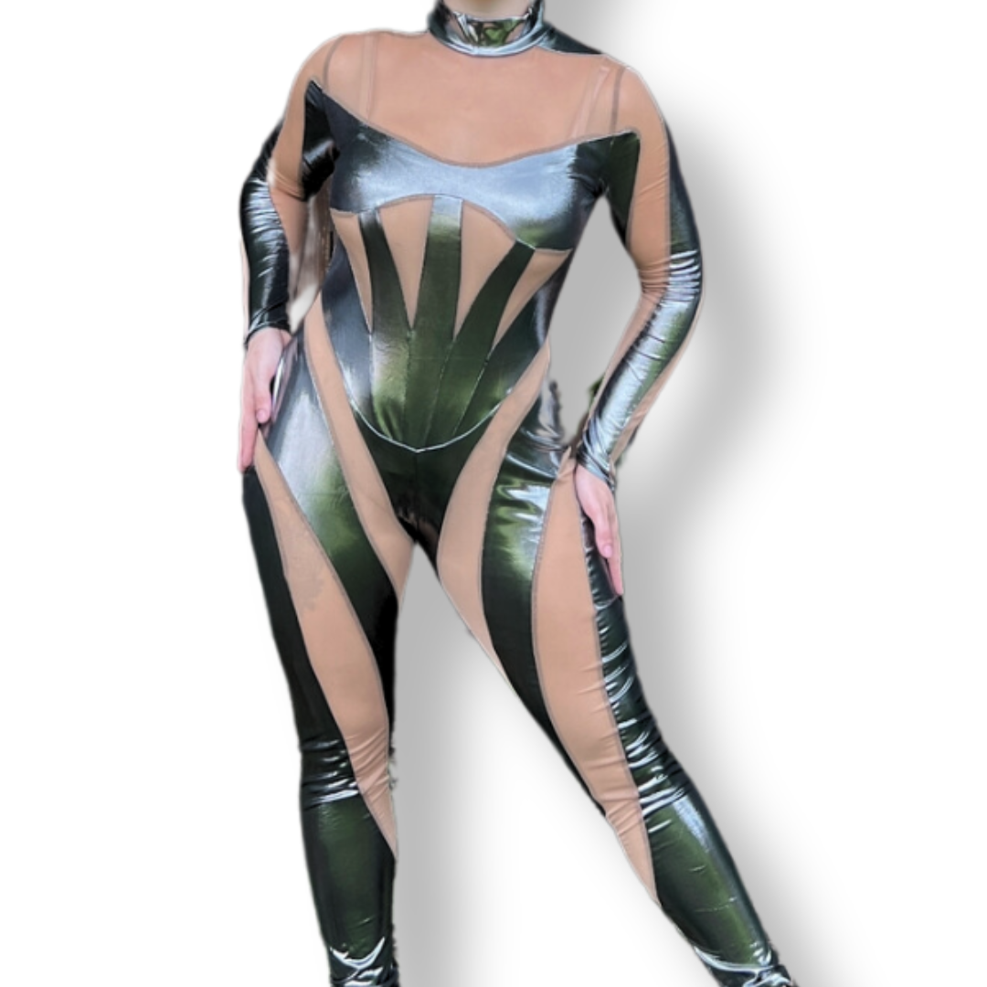 ‘Futura’ Silver & Mesh Bodysuit