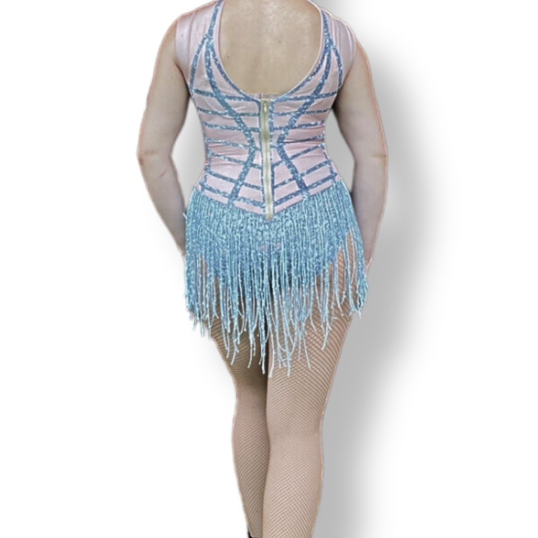 ‘Caged' Silver Fringe Leotard