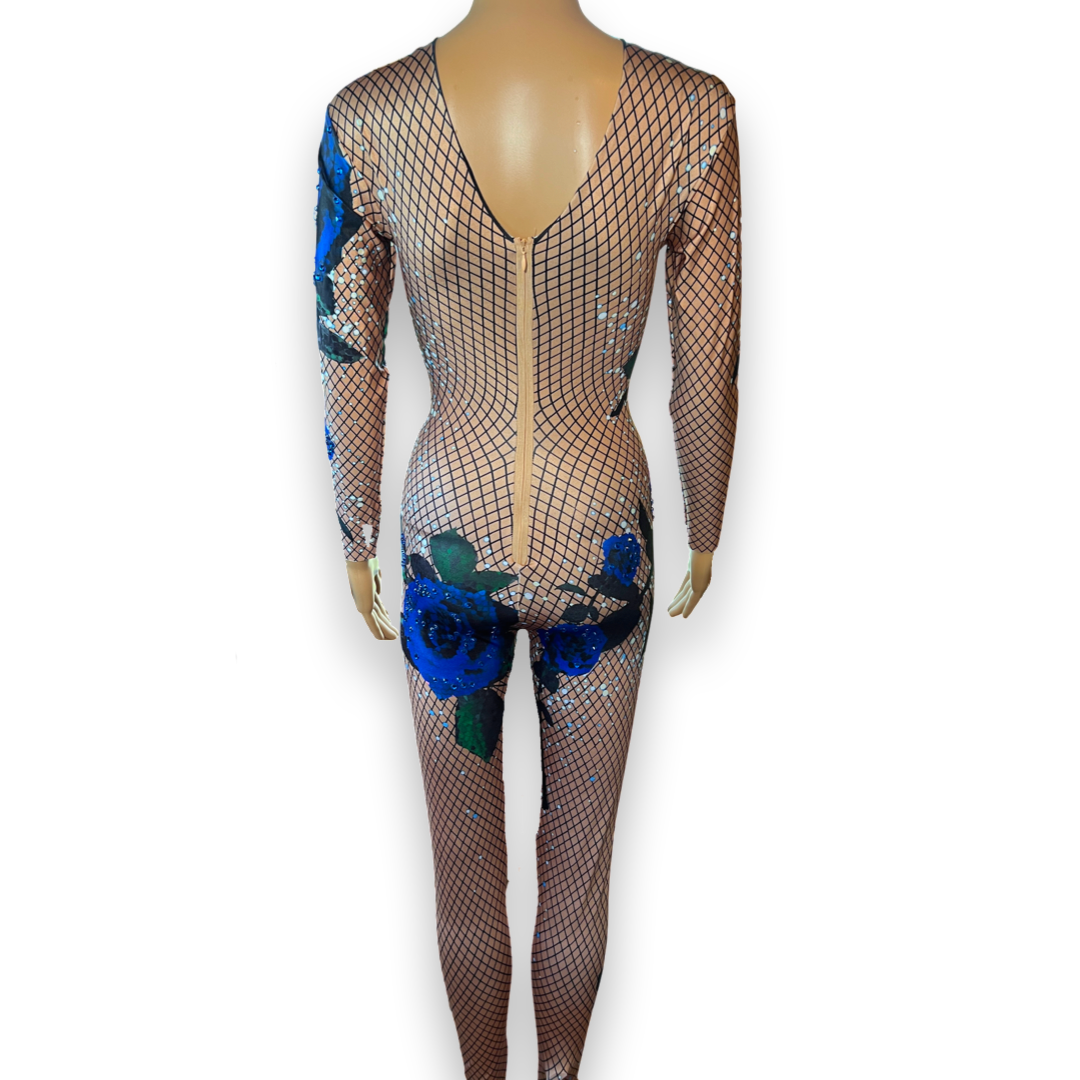 Blue Rose Rhinestone Bodysuit