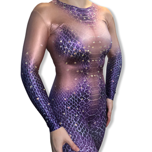 ‘Slither' Purple Scale Rhinestone Illusion Bodysuit