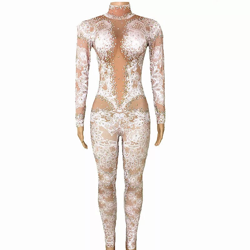 ‘Shimmering Lace' Rhinestone Illusion Bodysuit