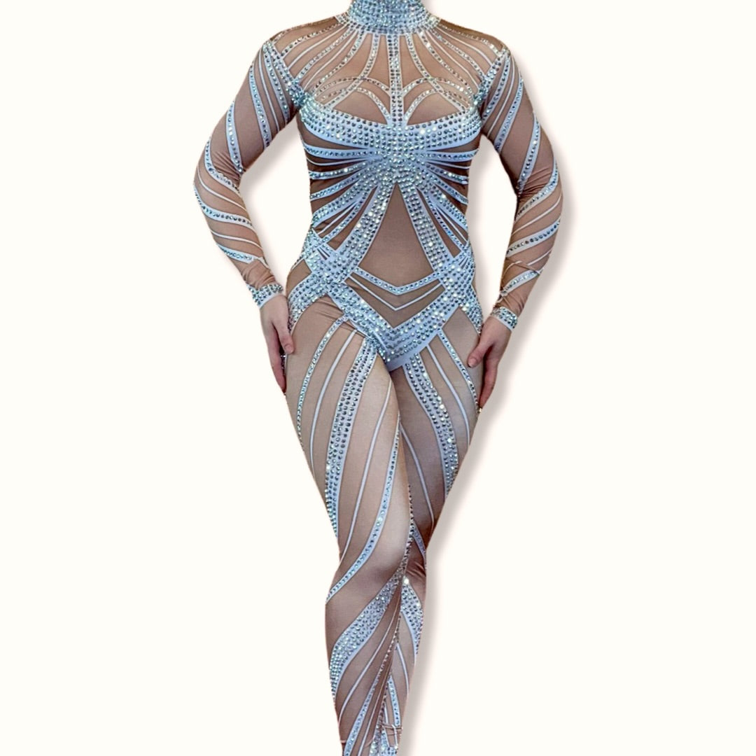 PRE ORDER ‘Ice Queen' Rhinestone Illusion Bodysuit