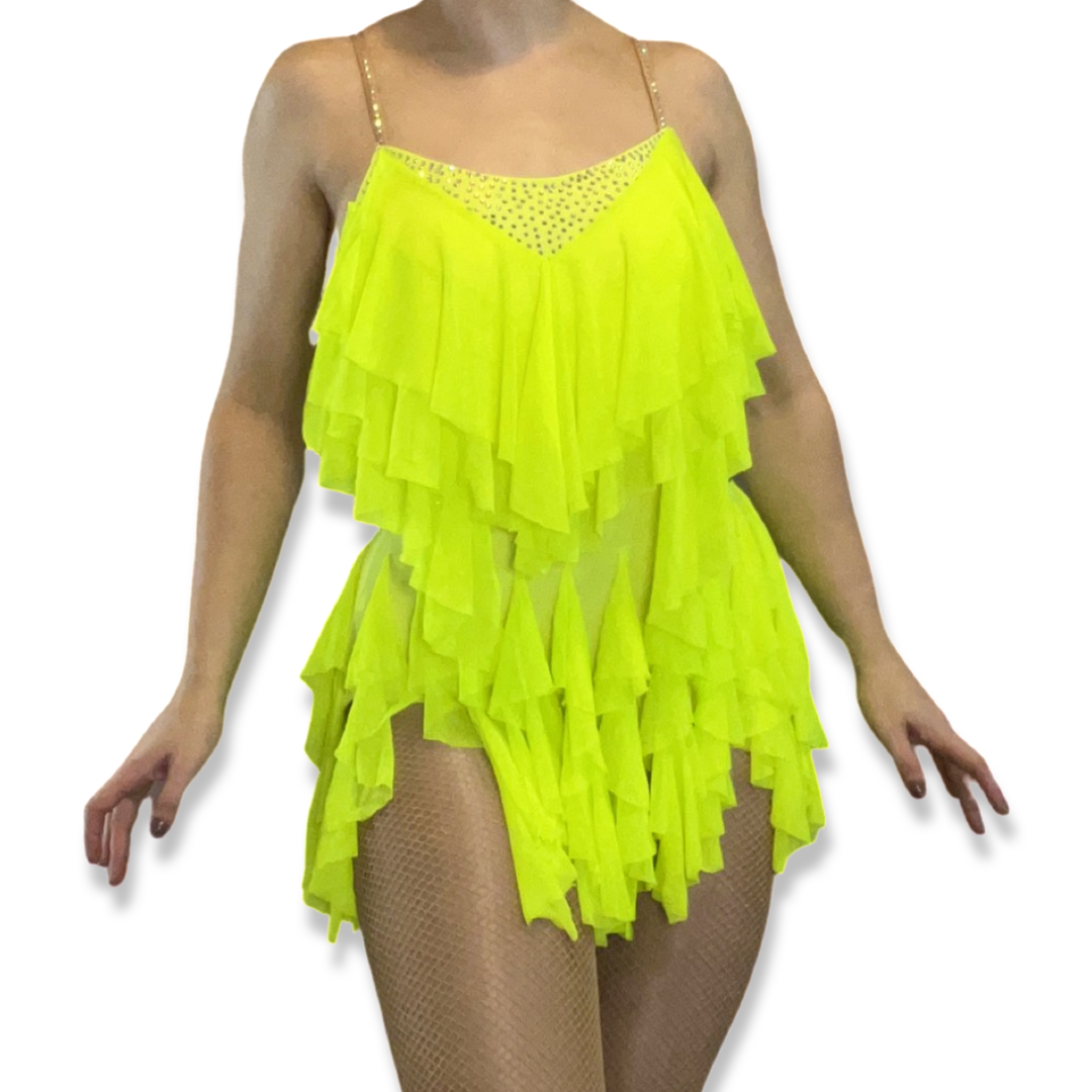 ‘Baila' UV Green Rhinestone Leotard Dress