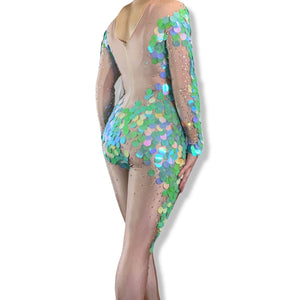 PRE ORDER ‘Mermaid Dreams- Seafoam' Rhinestone Illusion Bodysuit