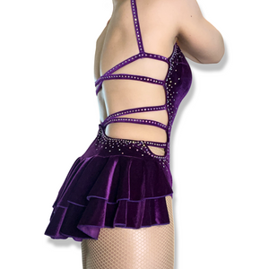 PRE ORDER ‘Diva' Purple Velvet Strappy Rhinestone Leotard Dress
