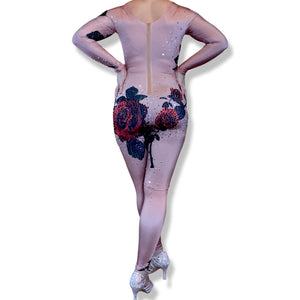 PRE ORDER  “Roses” Rhinestone Illusion Bodysuit