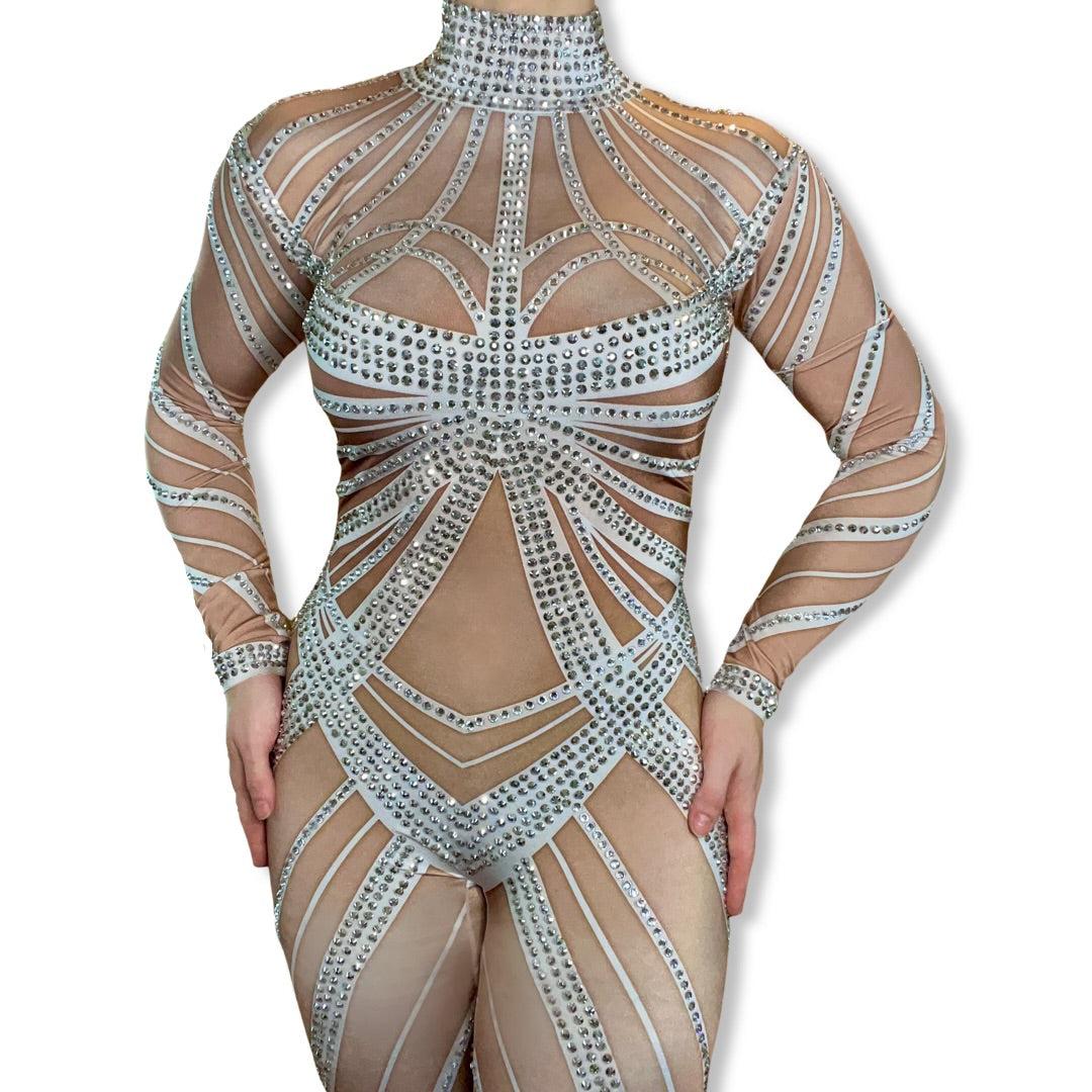 ‘Ice Queen' Rhinestone Illusion Bodysuit